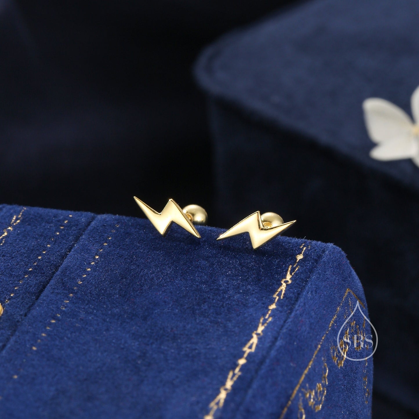 Lightning Bolt Barbell Earrings in Sterling Silver, Screw Back Lightning Bolt Earrings