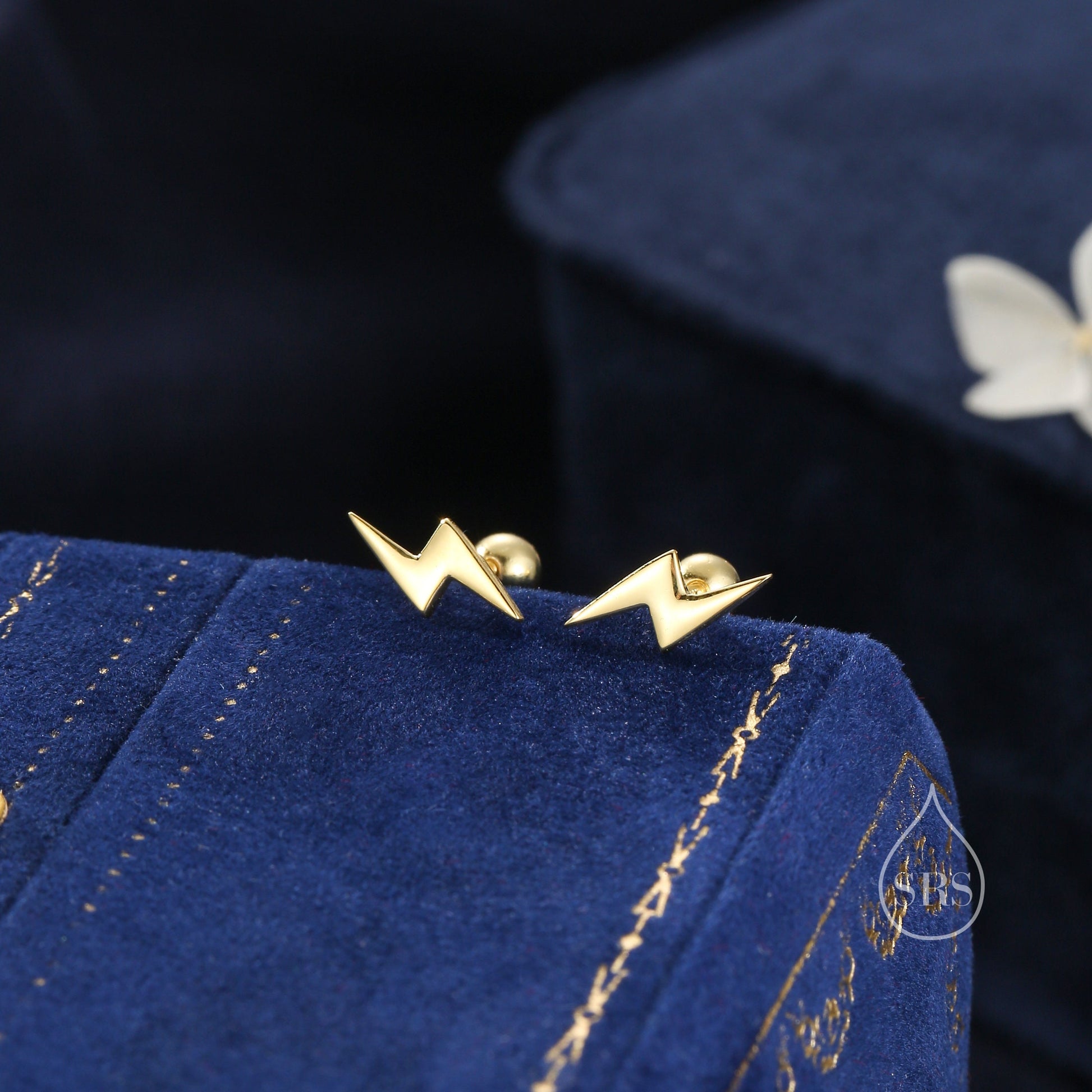 Lightning Bolt Barbell Earrings in Sterling Silver, Screw Back Lightning Bolt Earrings