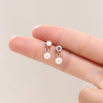Aurora AB Crystal with Dangling Pearl Earrings in Sterling Silver, CZ and Pearl Drop Earrings, Lab Created Mother of Pearl Beads