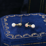 Aurora AB Crystal with Dangling Pearl Earrings in Sterling Silver, CZ and Pearl Drop Earrings, Lab Created Mother of Pearl Beads