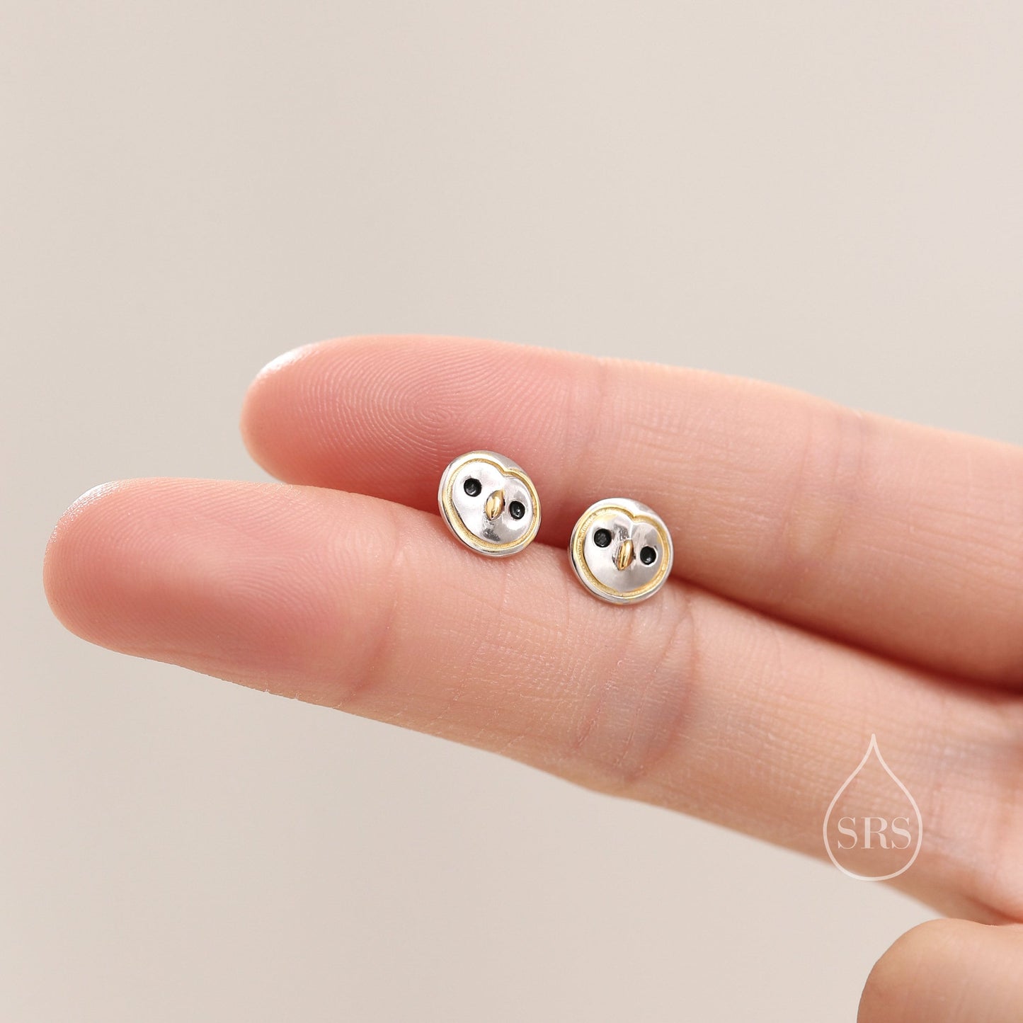 Cute Barn Owl Face Stud Earrings in Sterling Silver, Owl Bird Earrings, Nature Inspired Animal Earrings