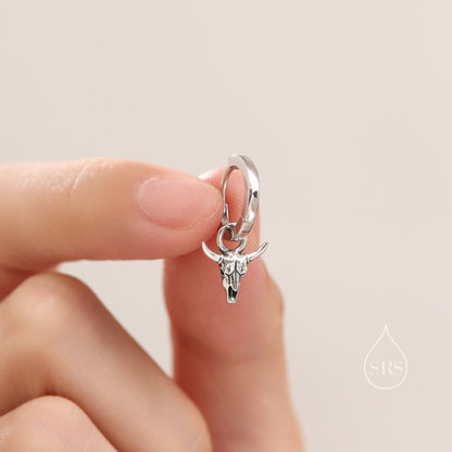 Sterling Silver Mismatched Bull Skull and Bird Skull Hoop Earrings – Gothic Western Statement Jewellery, Asymmetric Animal Skull Earrings