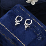 Tiny Bull Skull Huggie Hoop Earrings in Sterling Silver, Bull Skull Earrings, Animal Skull Dangle Hoops, Animal Earrings