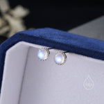 Sterling Silver 6mm Moonstone Stud Earrings, Tiny Lab Moonstone Earrings, Moonstone Stud