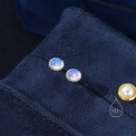 Sterling Silver 6mm Moonstone Stud Earrings, Tiny Lab Moonstone Earrings, Moonstone Stud
