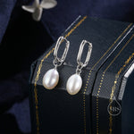 Oval Pearl Oval Hoop Earrings in Sterling Silver, Detachable Pearl Rectangle Hoop Earrings, Pearl Square Huggie Hoops, Keshi Pearls