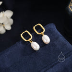 Oval Pearl Oval Hoop Earrings in Sterling Silver, Detachable Pearl Rectangle Hoop Earrings, Pearl Square Huggie Hoops, Keshi Pearls