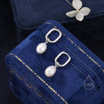 Oval Pearl Oval Hoop Earrings in Sterling Silver, Detachable Pearl Rectangle Hoop Earrings, Pearl Square Huggie Hoops, Keshi Pearls