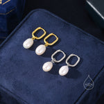 Oval Pearl Oval Hoop Earrings in Sterling Silver, Detachable Pearl Rectangle Hoop Earrings, Pearl Square Huggie Hoops, Keshi Pearls