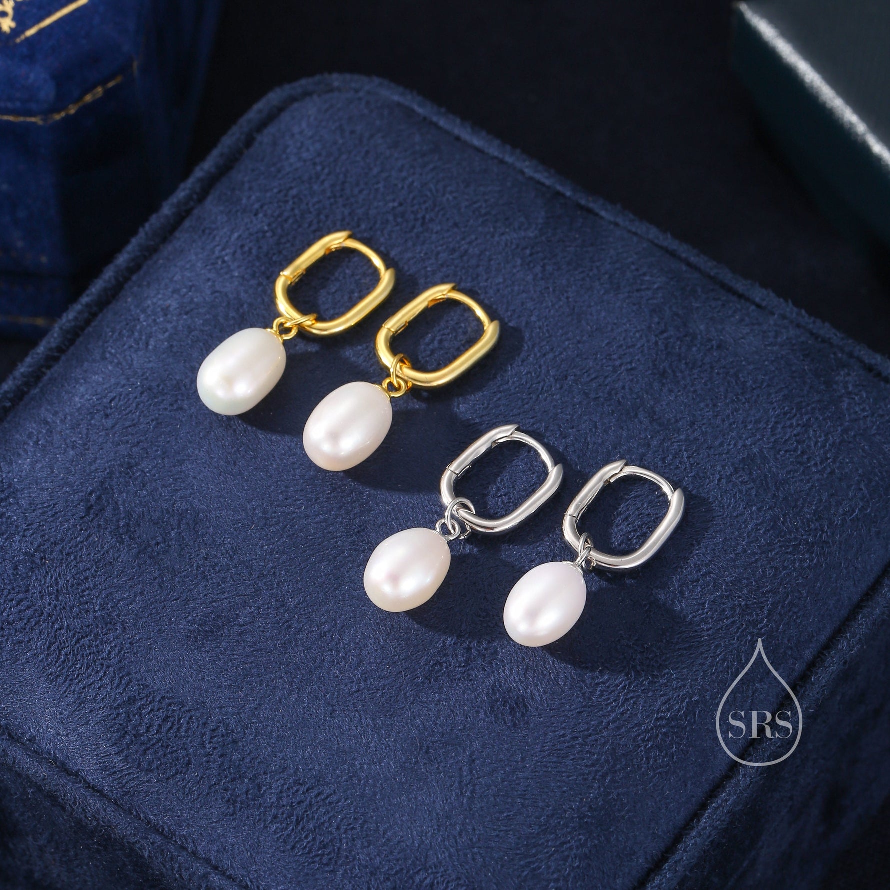 Oval Pearl Oval Hoop Earrings in Sterling Silver, Detachable Pearl Rectangle Hoop Earrings, Pearl Square Huggie Hoops, Keshi Pearls