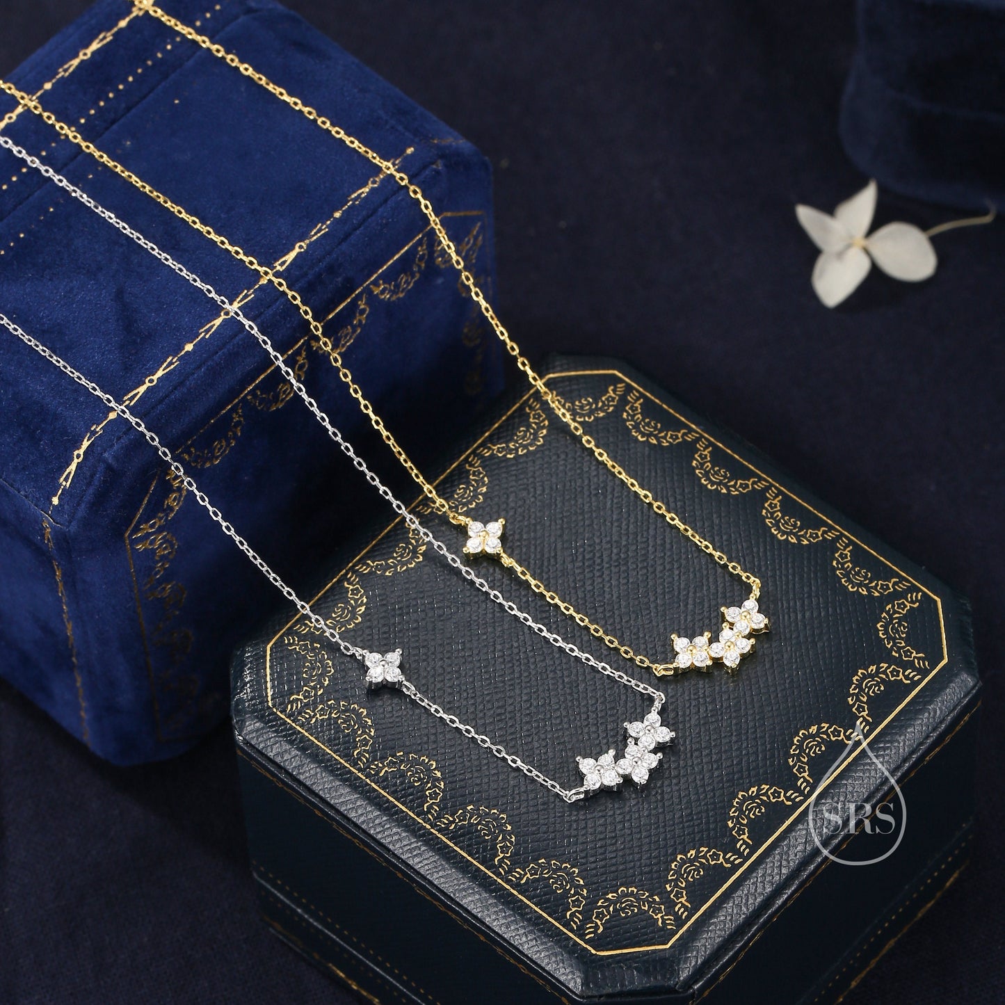 Tiny Hydrangea Bouquet CZ Necklace in Sterling Silver, Silver or Gold, Tiny CZ Flower Necklace, Tiny CZ Necklace