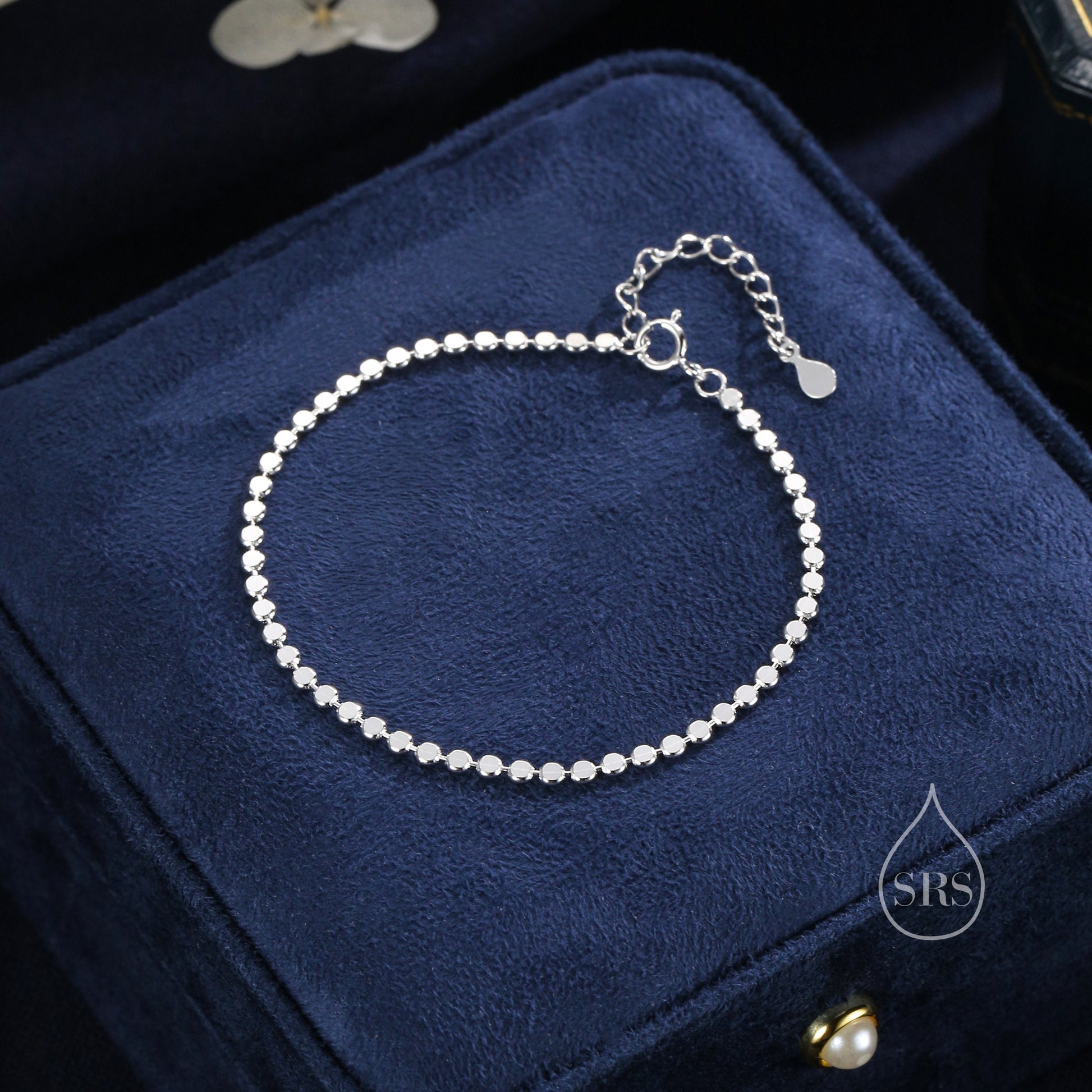 Sterling Silver Skinny Disk Chain Bracelet in Sterling Silver, Silver or Gold, Single Layer Bracelet, Minimalist Bracelet, Ball Chain