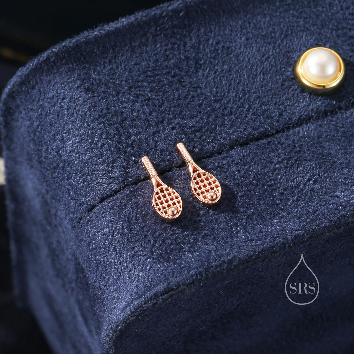 Sterling Silver Tennis Racket Stud Earrings, Silver or Gold or Rose Gold, Tennis Ball Earrings