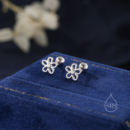 Forget me not Internally Threaded Flat Back/ Screw Back /Stud Earrings in Sterling Silver, Flower Barbell Earrings, Daisy Screw Back Earring
