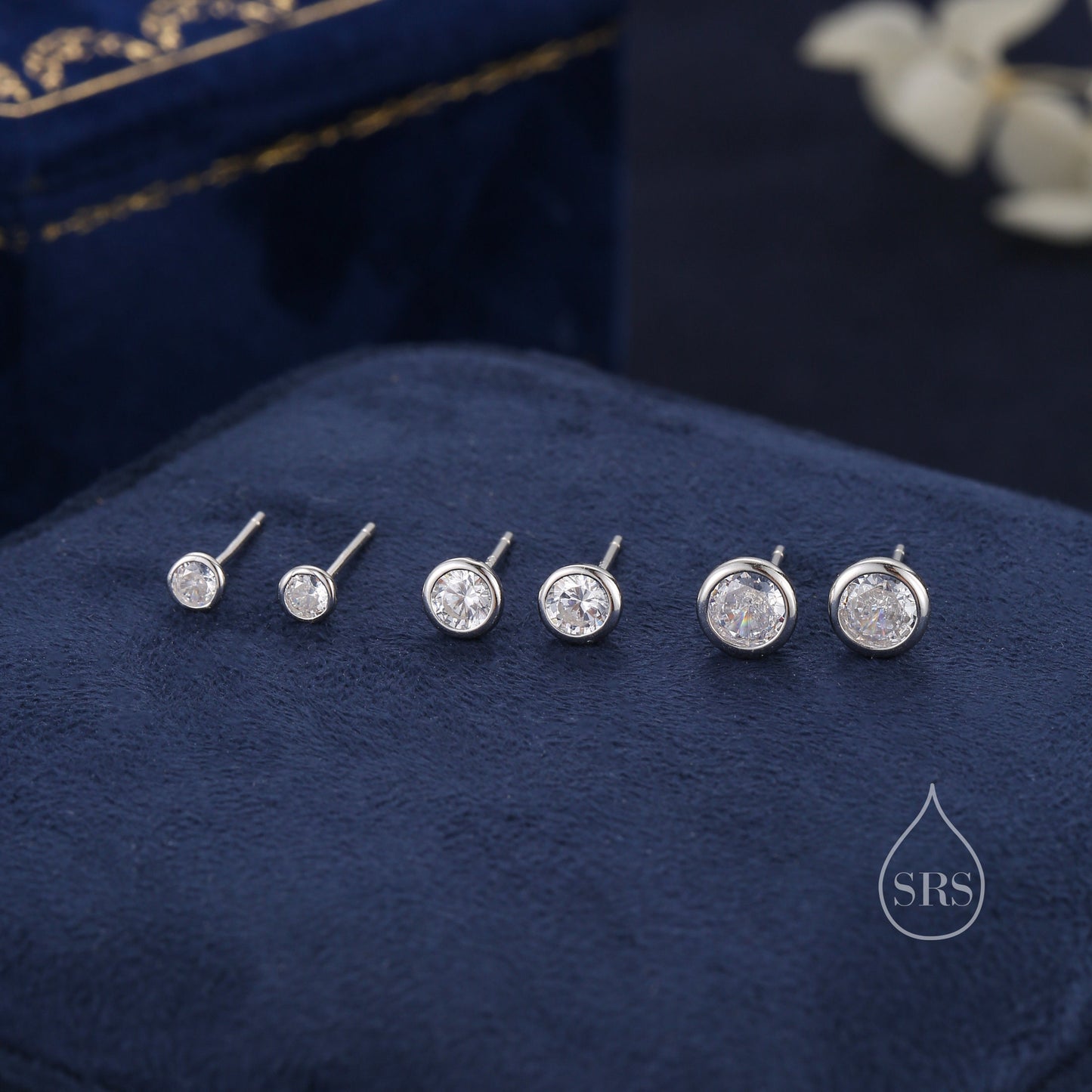 CZ Bezel Stud Earrings in Sterling Silver, Available in 3mm, 4mm, 5mm, Brilliant Cut CZ Earrings, Minimal CZ Stud