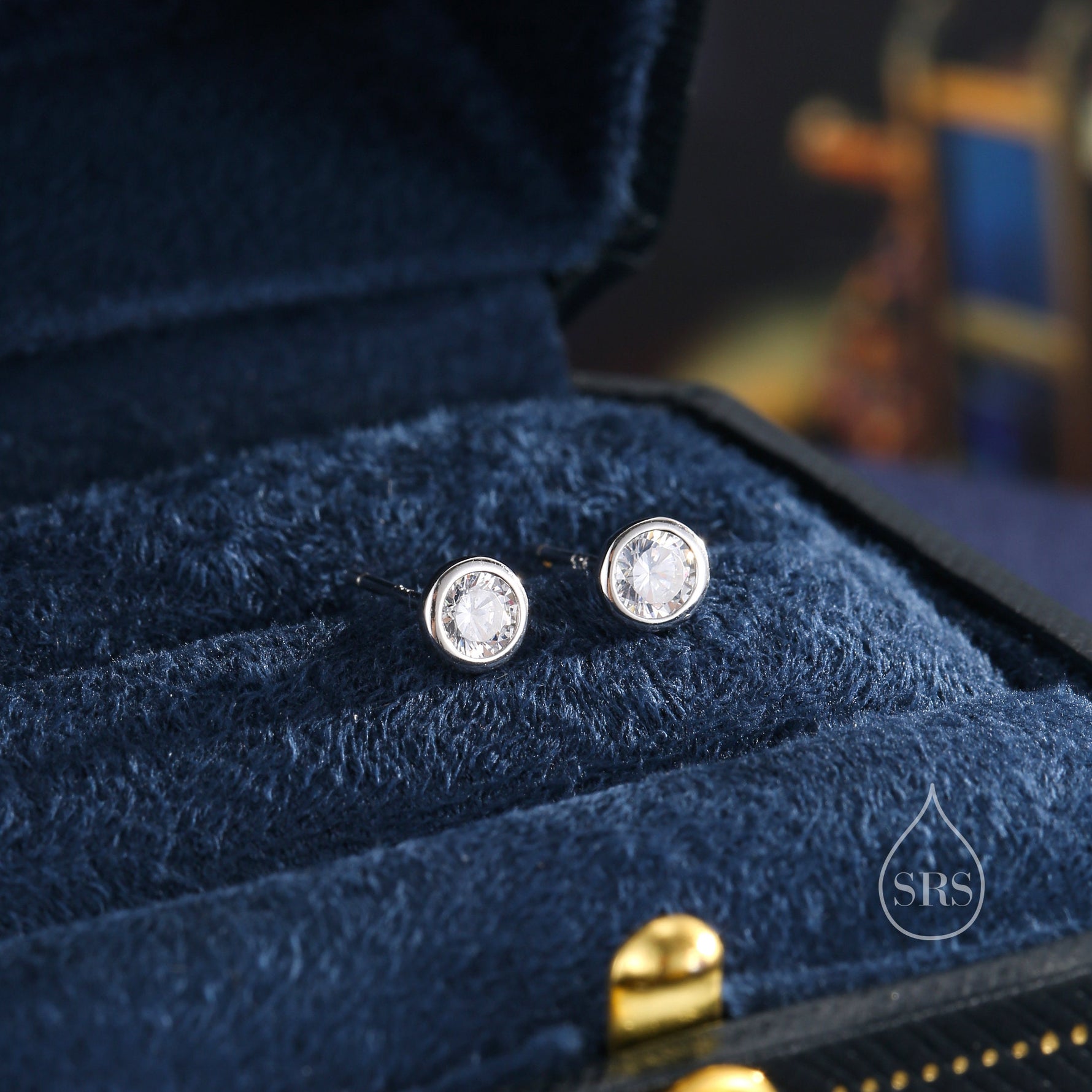 CZ Bezel Stud Earrings in Sterling Silver, Available in 3mm, 4mm, 5mm, Brilliant Cut CZ Earrings, Minimal CZ Stud