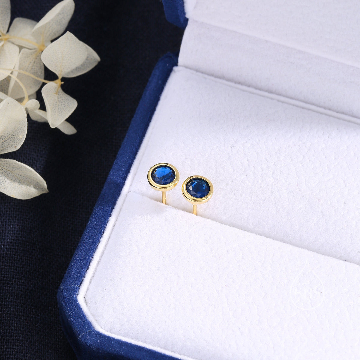 Sapphire Blue CZ Bezel Stud Earrings in Sterling Silver, Available in 3mm, 4mm, 5mm, Brilliant Cut CZ Earrings, Minimal CZ Stud