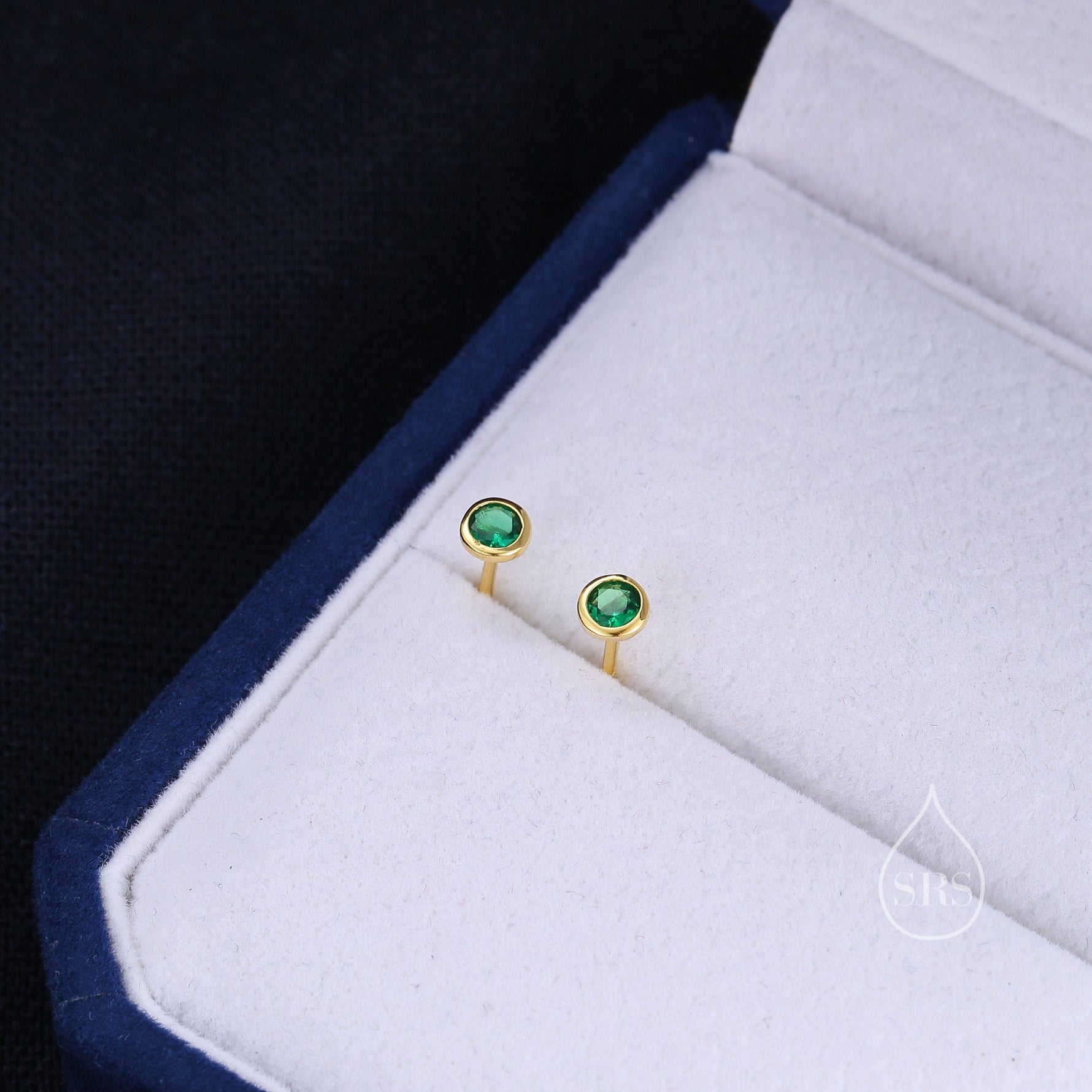 Emerald Green CZ Bezel Stud Earrings in Sterling Silver, Available in 3mm, 4mm, 5mm, Brilliant Cut CZ Earrings, Minimal CZ Stud