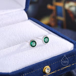 Emerald Green CZ Bezel Stud Earrings in Sterling Silver, Available in 3mm, 4mm, 5mm, Brilliant Cut CZ Earrings, Minimal CZ Stud