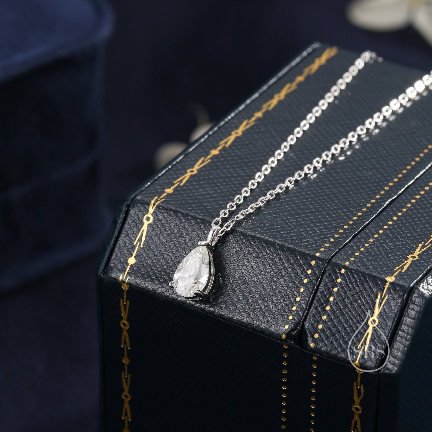 1 Carat Moissanite Solitaire Pear Cut Pendant Necklace in Sterling Silver, 1 Ct Moissanite Diamond Droplet Necklace, 5x8mm Moissanite