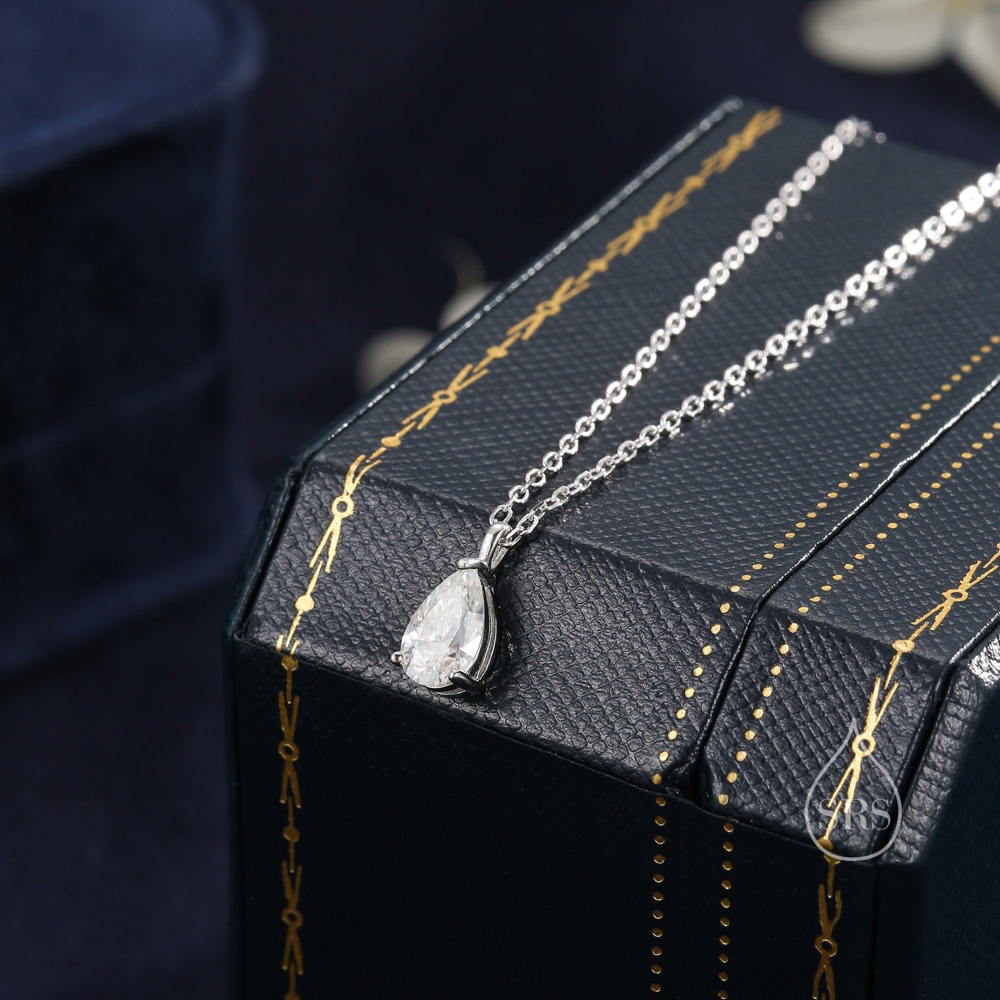 1 Carat Moissanite Solitaire Pear Cut Pendant Necklace in Sterling Silver, 1 Ct Moissanite Diamond Droplet Necklace, 5x8mm Moissanite