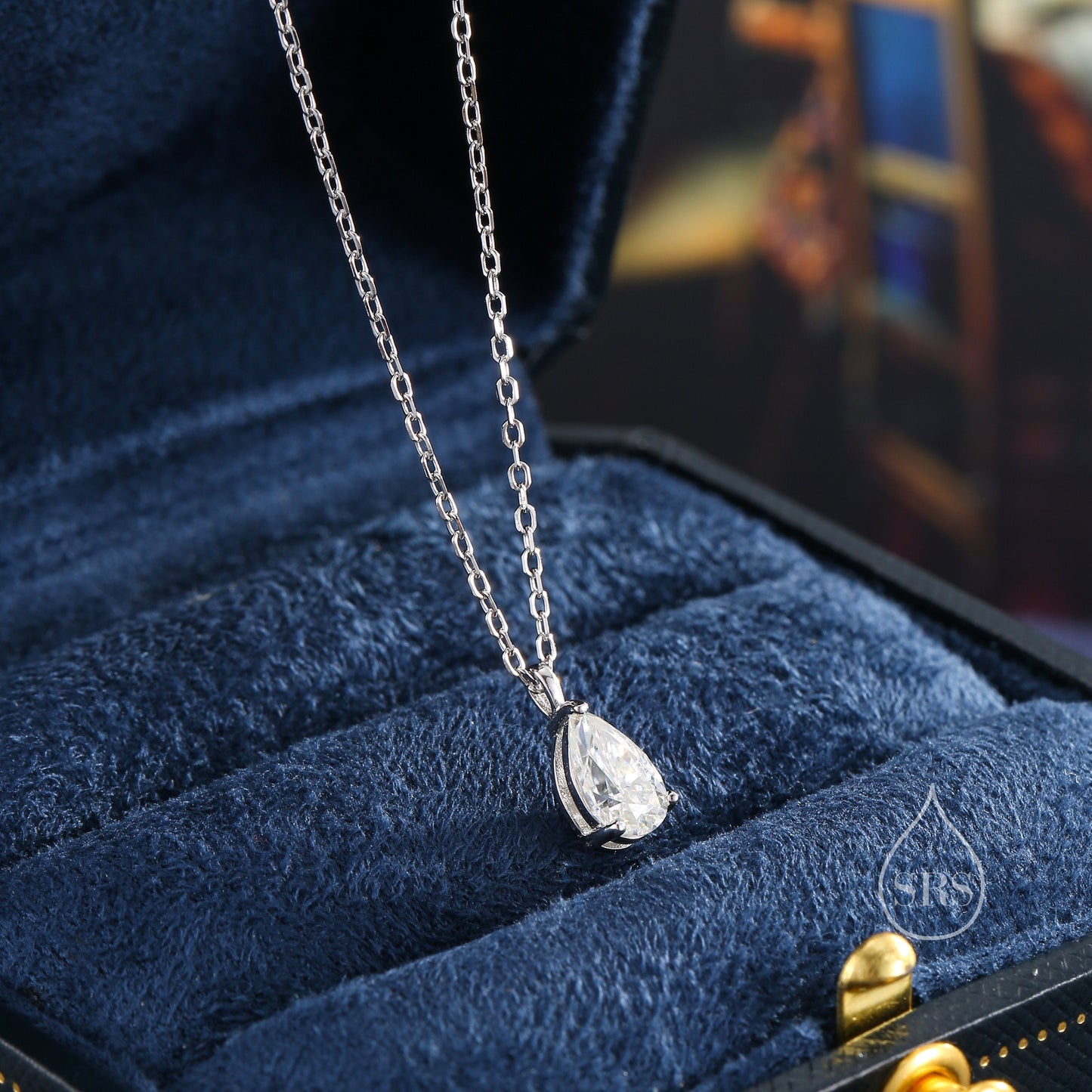 1 Carat Moissanite Solitaire Pear Cut Pendant Necklace in Sterling Silver, 1 Ct Moissanite Diamond Droplet Necklace, 5x8mm Moissanite