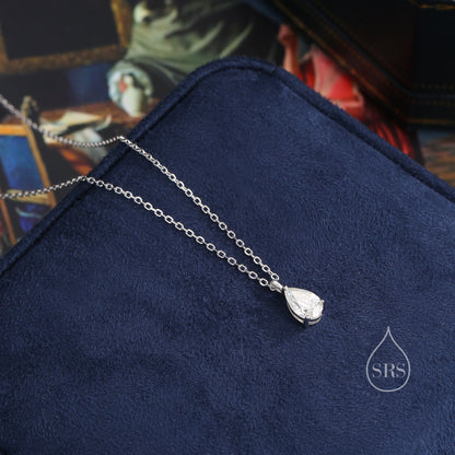 1 Carat Moissanite Solitaire Pear Cut Pendant Necklace in Sterling Silver, 1 Ct Moissanite Diamond Droplet Necklace, 5x8mm Moissanite