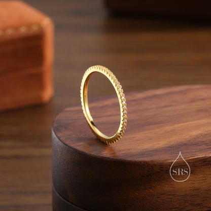 Extra Skinny CZ Pave Ring in Sterling Silver, Silver or Gold, Eternity Ring, US 5 - 8