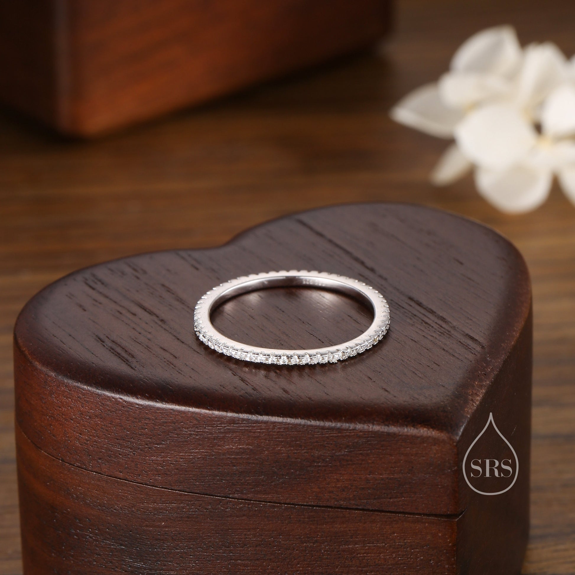 Extra Skinny CZ Pave Ring in Sterling Silver, Silver or Gold, Eternity Ring, US 5 - 8