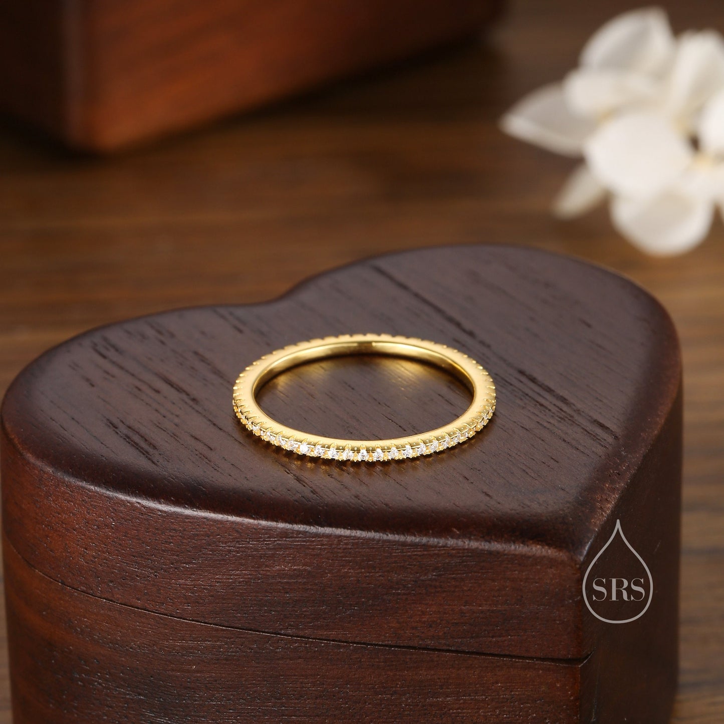 Extra Skinny CZ Pave Ring in Sterling Silver, Silver or Gold, Eternity Ring, US 5 - 8