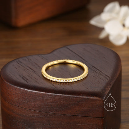 Extra Skinny CZ Pave Ring in Sterling Silver, Silver or Gold, Eternity Ring, US 5 - 8