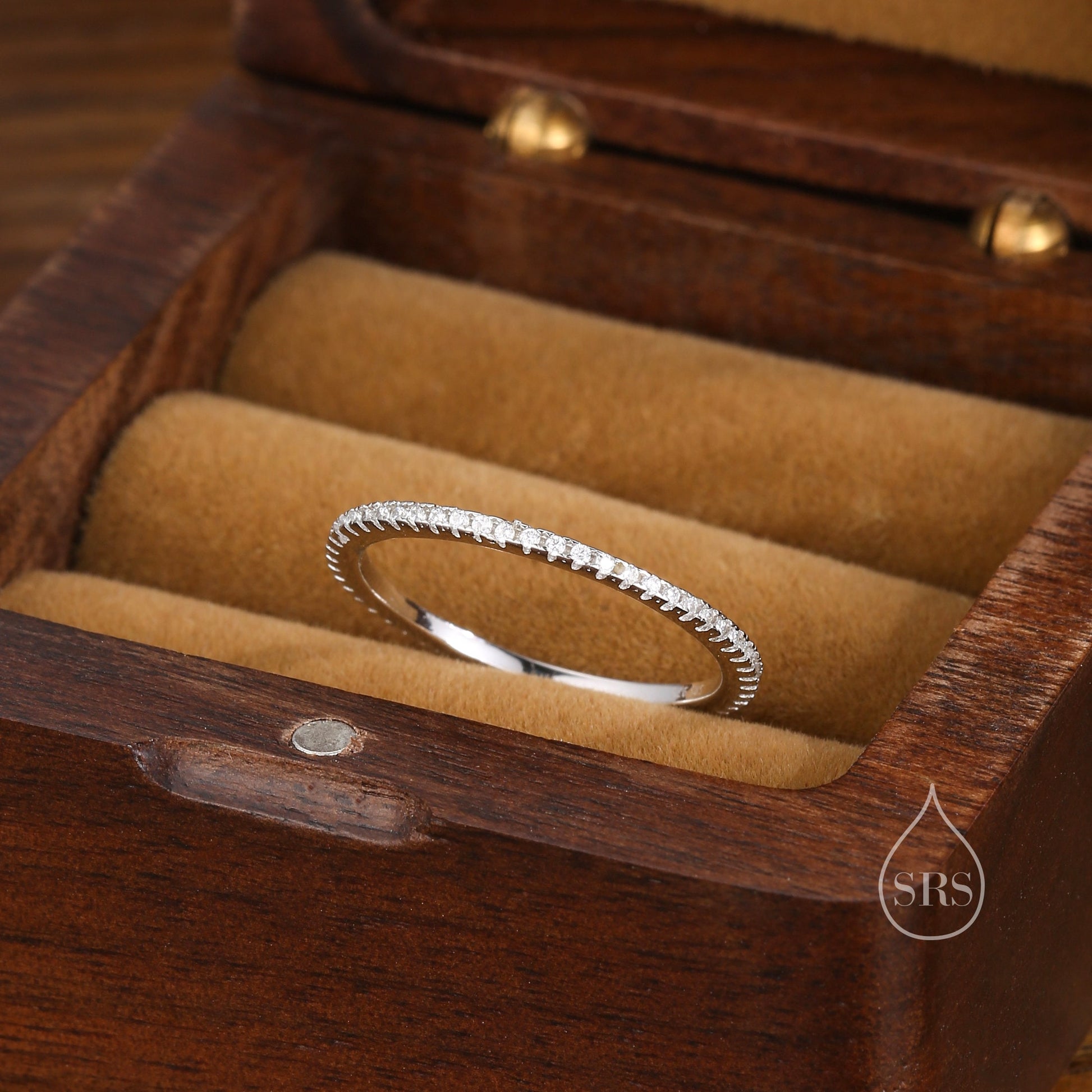 Extra Skinny CZ Pave Ring in Sterling Silver, Silver or Gold, Eternity Ring, US 5 - 8