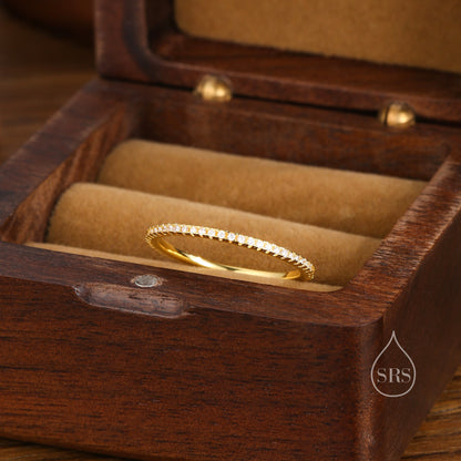 Extra Skinny CZ Pave Ring in Sterling Silver, Silver or Gold, Eternity Ring, US 5 - 8