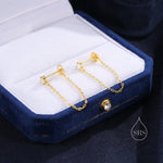 CZ and Chain Ear Jacket in Sterling Silver, Silver or Gold, Front and Back Earrings, Two Part Earrings, CZ with Linking Chain Earrings