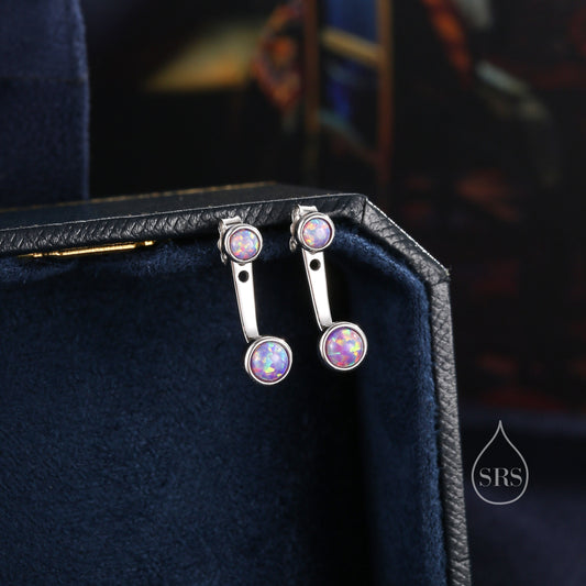 Purple Opal Ear Jacket in Sterling Silver, Silver or Gold, Lab Purple Opal Bezel Earrings, Front and Back Earrings