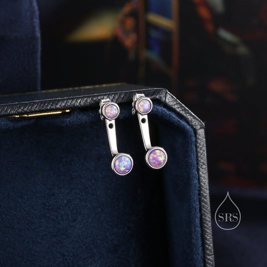 Purple Opal Ear Jacket in Sterling Silver,  Silver or Gold, Lab Purple Opal Bezel Earrings, Front and Back Earrings