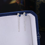 Sapphire Blue CZ and Chain Ear Jacket in Sterling Silver, Silver or Gold, Front and Back Earrings, Two Part Earrings, Earring with Chain