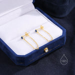 Sapphire Blue CZ and Chain Ear Jacket in Sterling Silver, Silver or Gold, Front and Back Earrings, Two Part Earrings, Earring with Chain