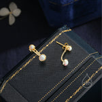 White Opal Ear Jacket in Sterling Silver, Silver or Gold, Lab Opal Bezel Earrings, Front and Back Fire Opal Earrings