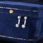 White Opal Ear Jacket in Sterling Silver, Silver or Gold, Lab Opal Bezel Earrings, Front and Back Fire Opal Earrings