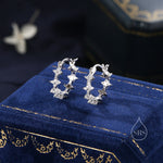 Hydangea Flower Motif Hoop Earrings in Sterling Silver, Silver, Gold, CZ Flower Hoops