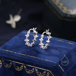 Hydangea Flower Motif Hoop Earrings in Sterling Silver, Silver, Gold, CZ Flower Hoops