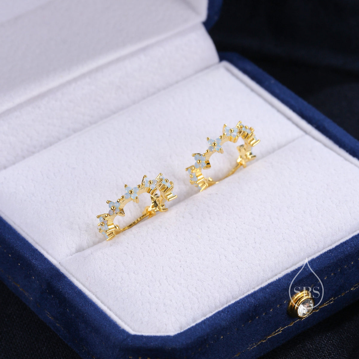 Hydangea Flower Motif Hoop Earrings in Sterling Silver, Silver, Gold, CZ Flower Hoops