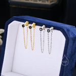 Black CZ and Chain Ear Jacket in Sterling Silver, Silver or Gold, Front and Back Earrings, Two Part Earrings, Earring with Chain