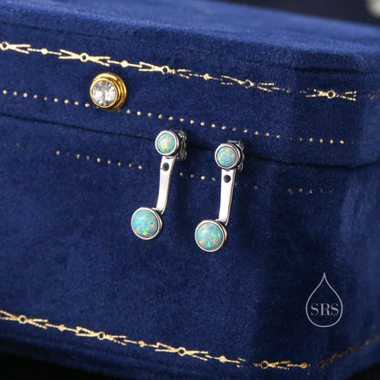 Auqa Green Opal Ear Jacket in Sterling Silver,  Silver or Gold, Lab Opal Bezel Earrings, Front and Back Green Opal Earrings