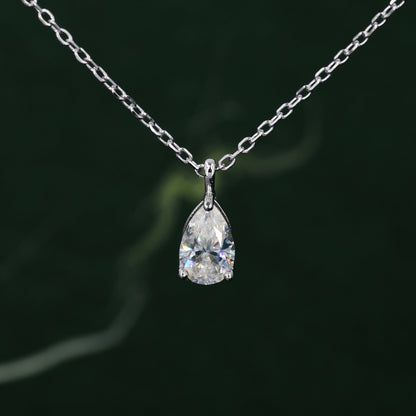 1 Carat Moissanite Solitaire Pear Cut Pendant Necklace in Sterling Silver, 1 Ct Moissanite Diamond Droplet Necklace, 5x8mm Moissanite