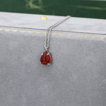Genuine Red Carnelian Pear Necklace in Sterling Silver, Droplet Cabochon Natural Red Onyx Necklace