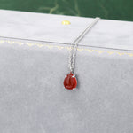 Genuine Red Carnelian Pear Necklace in Sterling Silver, Droplet Cabochon Natural Red Onyx Necklace