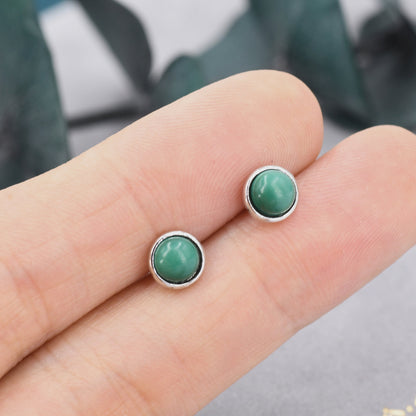 Natural Malachite Stone Stud Earrings in Sterling Silver - 5mm Genuine Malachite Stud Earrings  - Semi Precious Gemstone