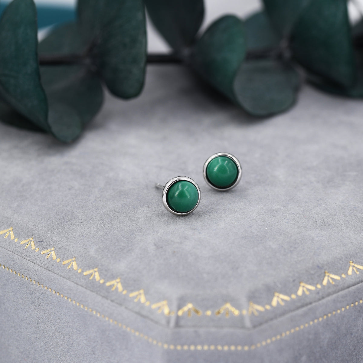Natural Malachite Stone Stud Earrings in Sterling Silver - 5mm Genuine Malachite Stud Earrings - Semi Precious Gemstone